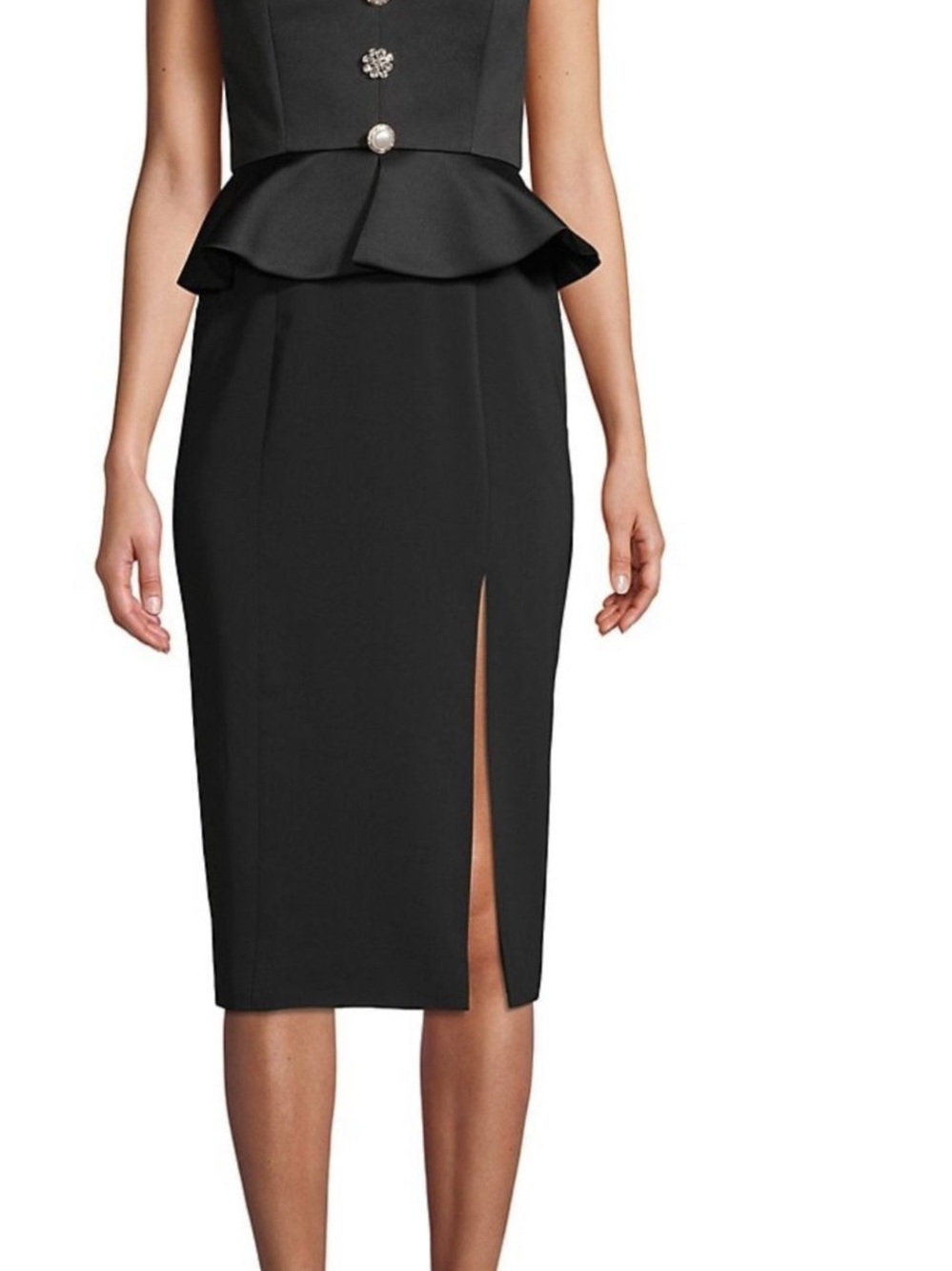 JAYGODFREY Black Strapless Peplum Pencil Dress with Front Slit sz 6